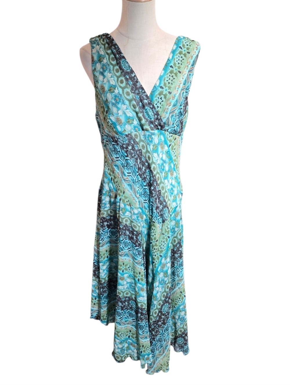 Rabbit Rabbit Rabbit Vintage 90s Aqua Blue And Green Flowy Midi Dress Plus Size